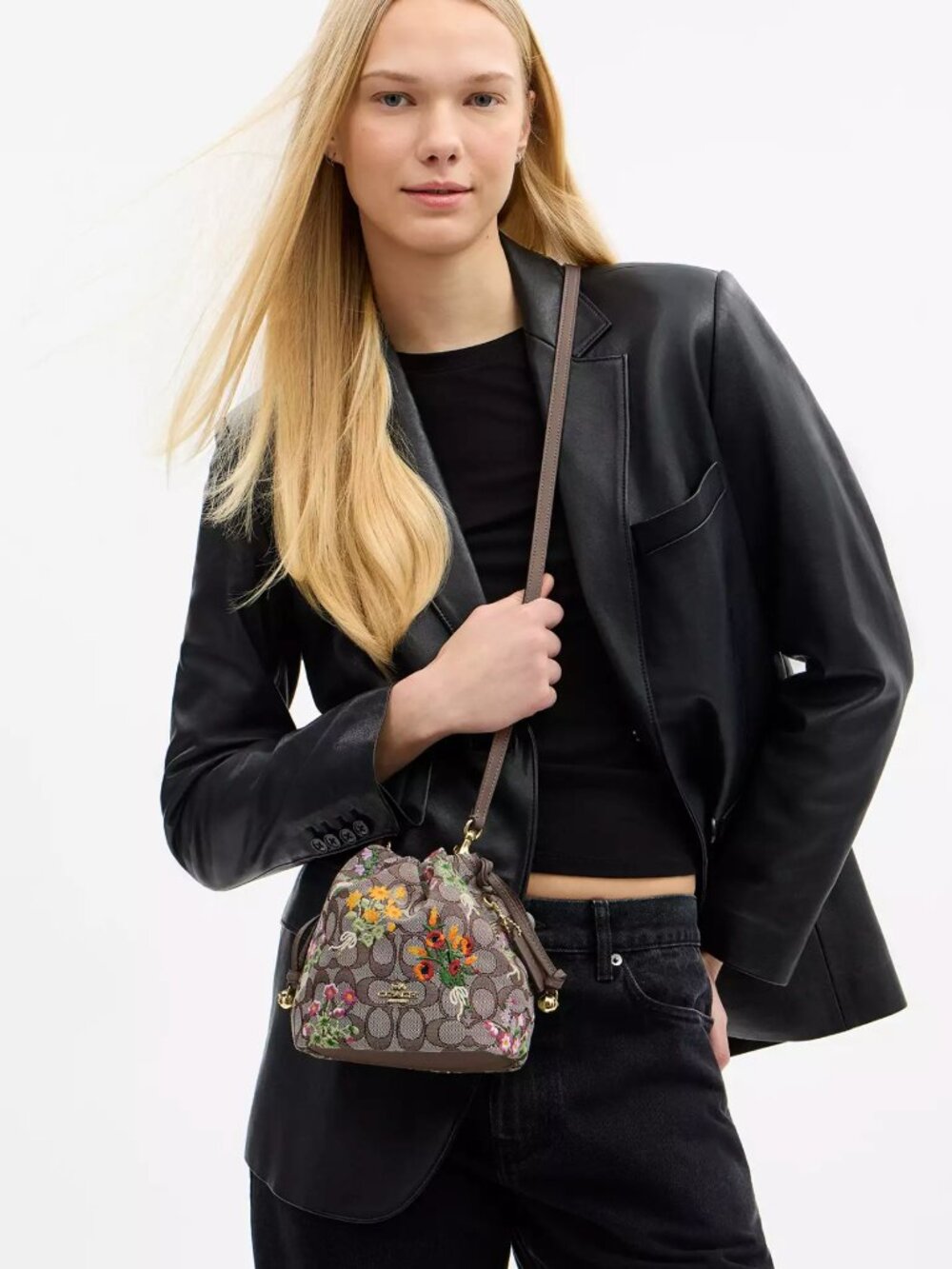 COACH CDZ94 Faye Mini Drawstring Bag Signature Jacquard Floral Embroidery NWT - Picture 4 of 16